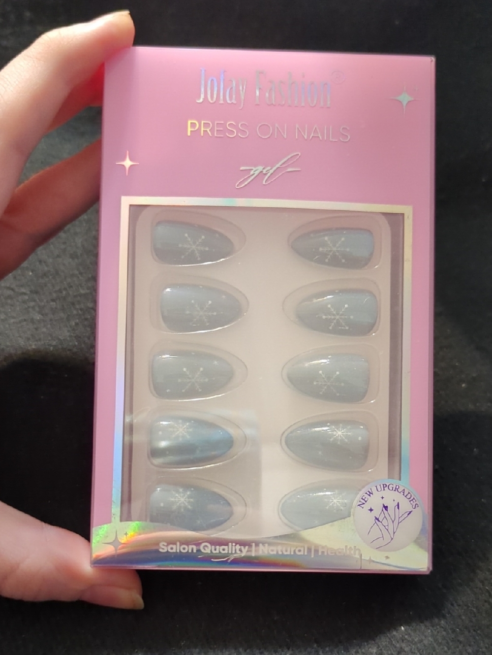 Jofay Fashion Pastel Blue With White Snowflake And Glitter - Press-On Nails